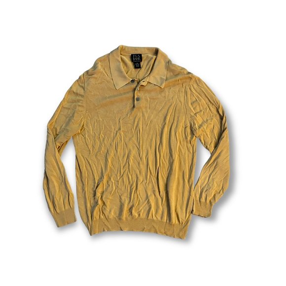Mens Jos A Bank Signature Collection Retro Yellow 100% Silk Long Sleeve Shirt M - Picture 1 of 7